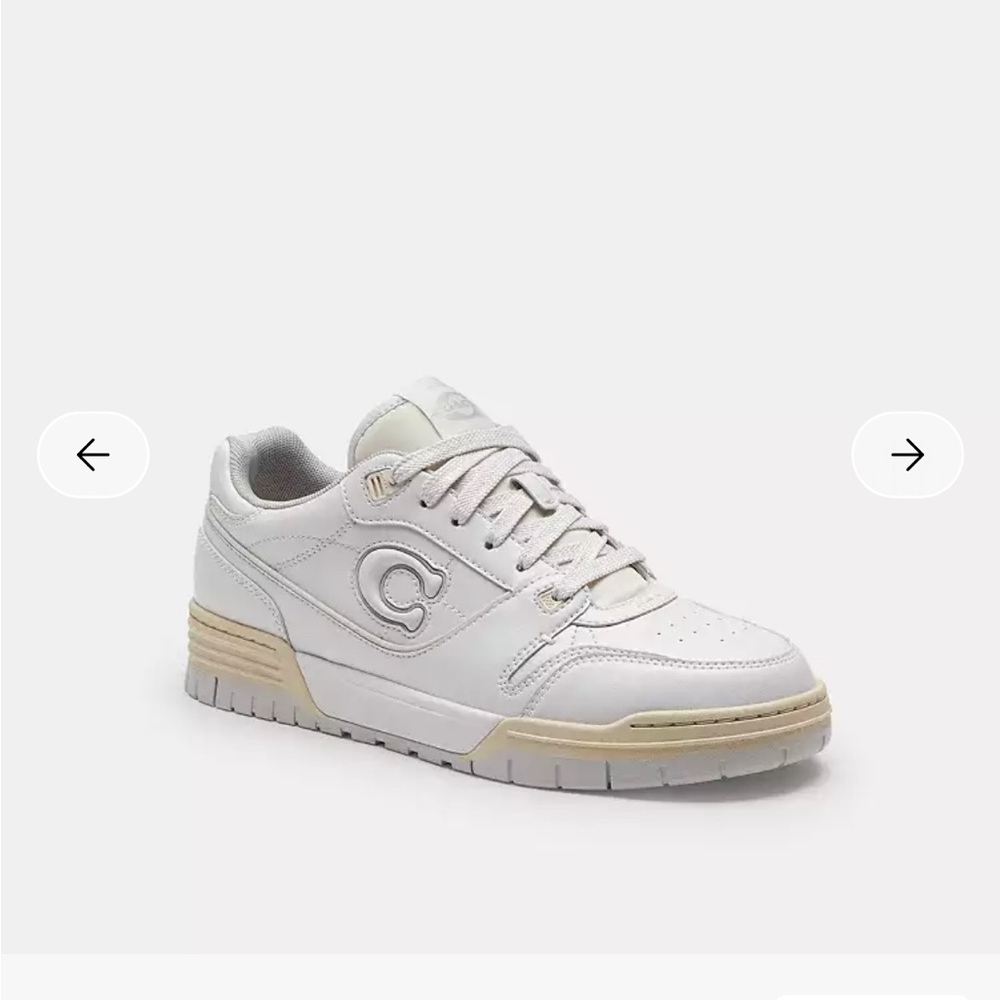 Coach White Leather Low-Top Sneakers with Cream Accents